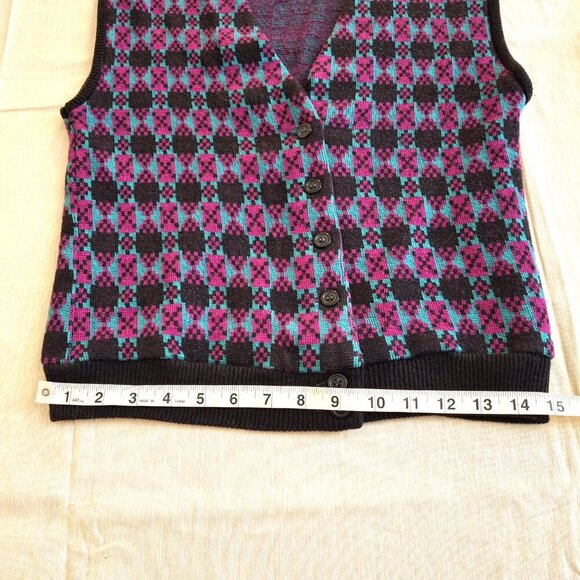 Crazy Horse Girl Argyle Sweater Vest Sz L Button Front Preppy Academia 90s VTG - Picture 13 of 14
